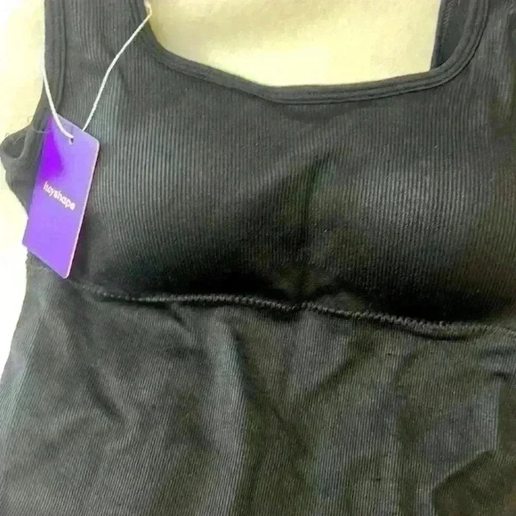 Hey Shape Black Ribbed Square Neck Short Body Suit. Size Large - Picture 3 of 5